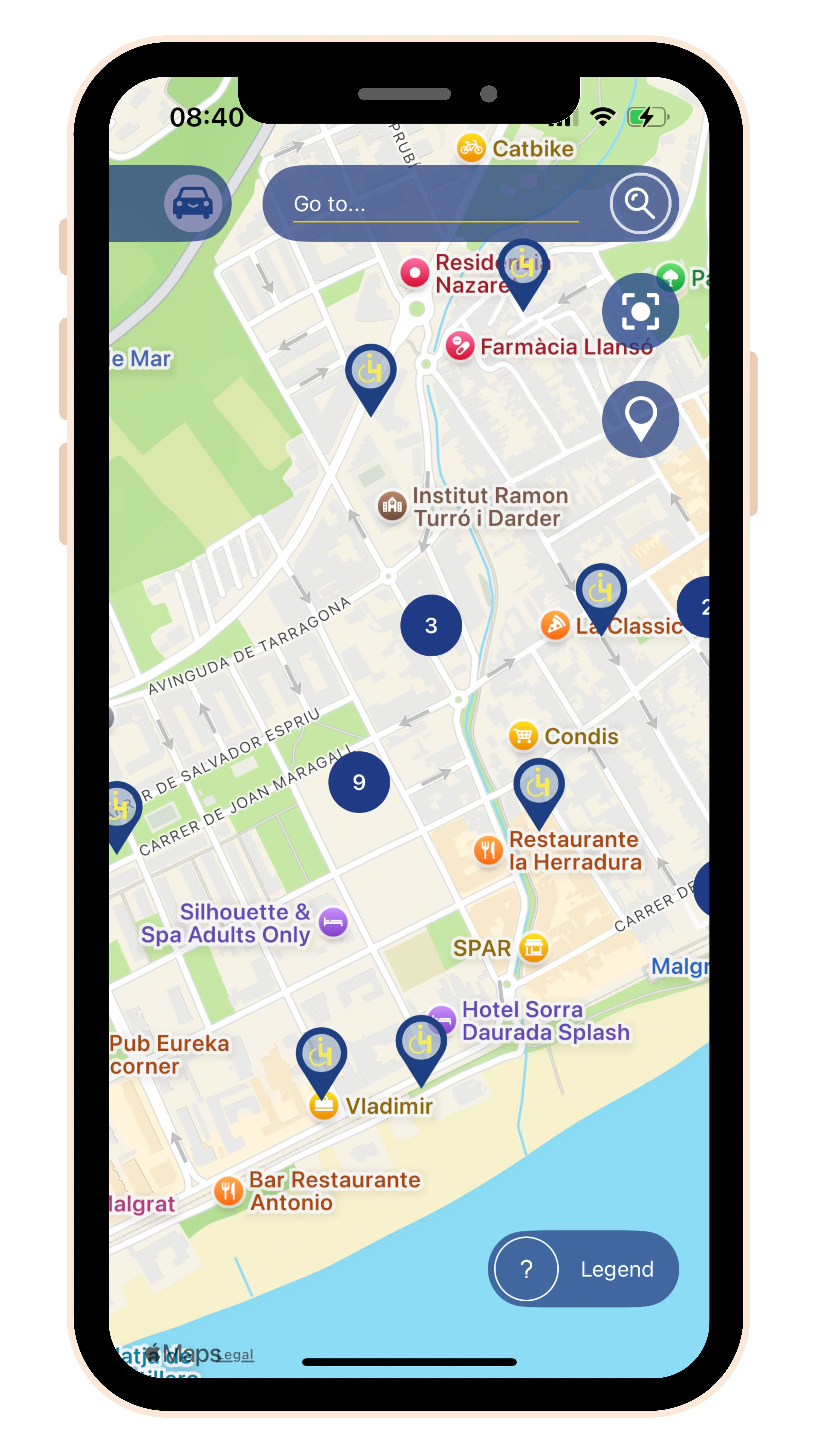 Screenshot of the Park4Dis app